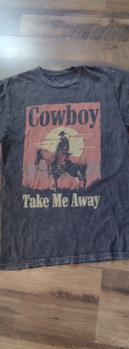 Cowboy 'Take Me Away' Graphic Tee - Navy Blue with Sunset Print